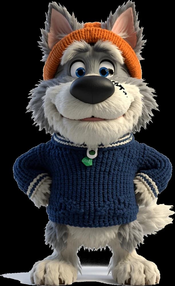 Bosun, the Skiff ship's dog, holding a check-up card